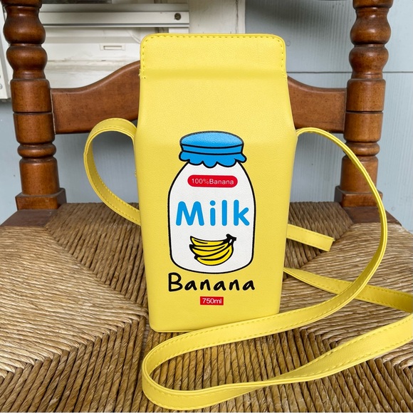 Kawaii Cute Banana Milk Faux Leather Crossbody Bag - Picture 1 of 6